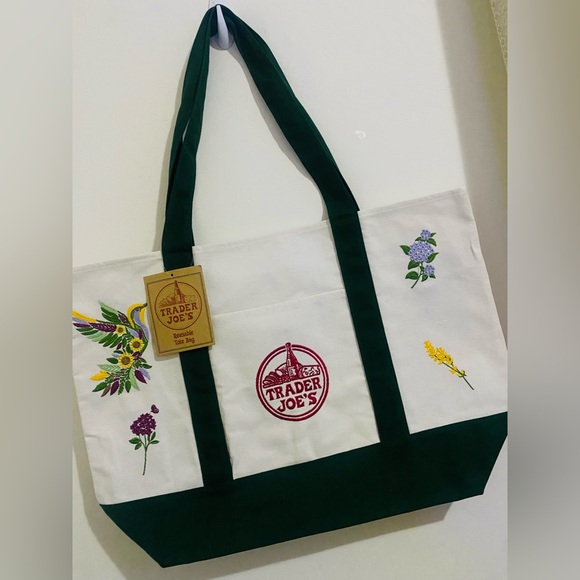 NWT Embroidered Trader Joe’s Canvas Tote | Boho Reusable Market Bag | Gift Idea - Picture 2 of 2
